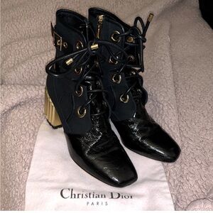 DIOR patent crinkled gold heel boots bootie 37.5
